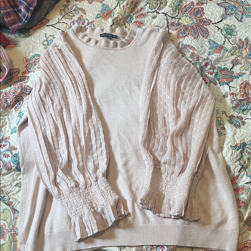 Adrianna Papell XL Pink Top Blouse Long Sleeve Ruffled Cowl Crew Neck